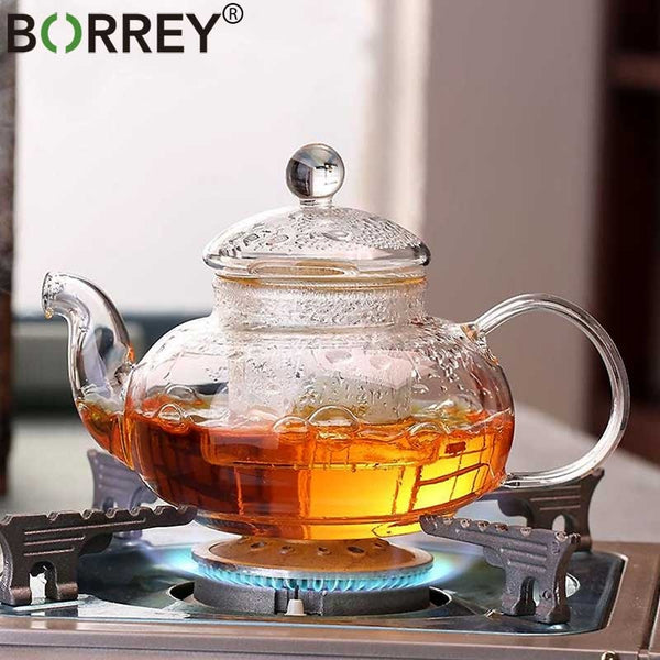 BORREY Glass Tea Set Heat Resistant Glass Tea Infuser Tea Pot Double Wall Glass Cup Kung Fu Tea Set Puer Kettle Gas Stove Teapot