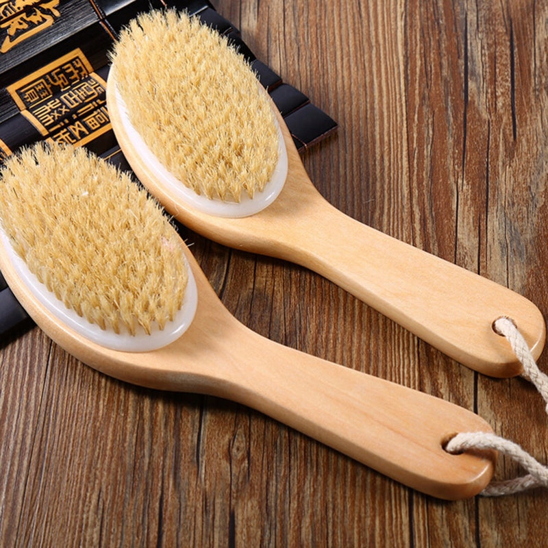 New Dry Skin Exfoliation Wood Brush Body Natural Bristle Wooden Brush Massager Bath Shower Back Spa Scrubber